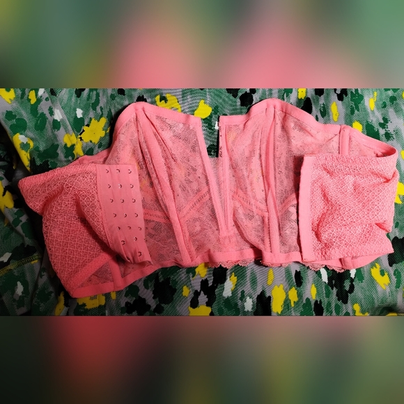Victoria Secret Dream Angles, Pink Coral Lace Bustier Bra Corset Top, Size L - Picture 5 of 5